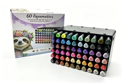60-Color Dual-Tip Alcohol-Based Markers Set
